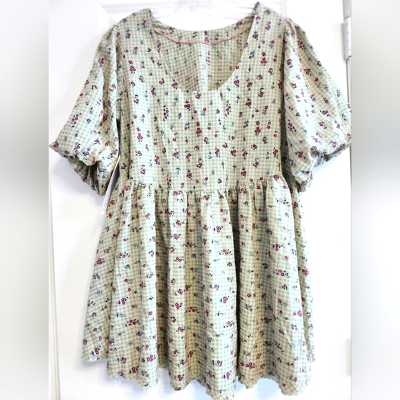 Easel Womens Oversized Gingham Babydoll Dress With Flowers size Medium - Picture 3 of 7